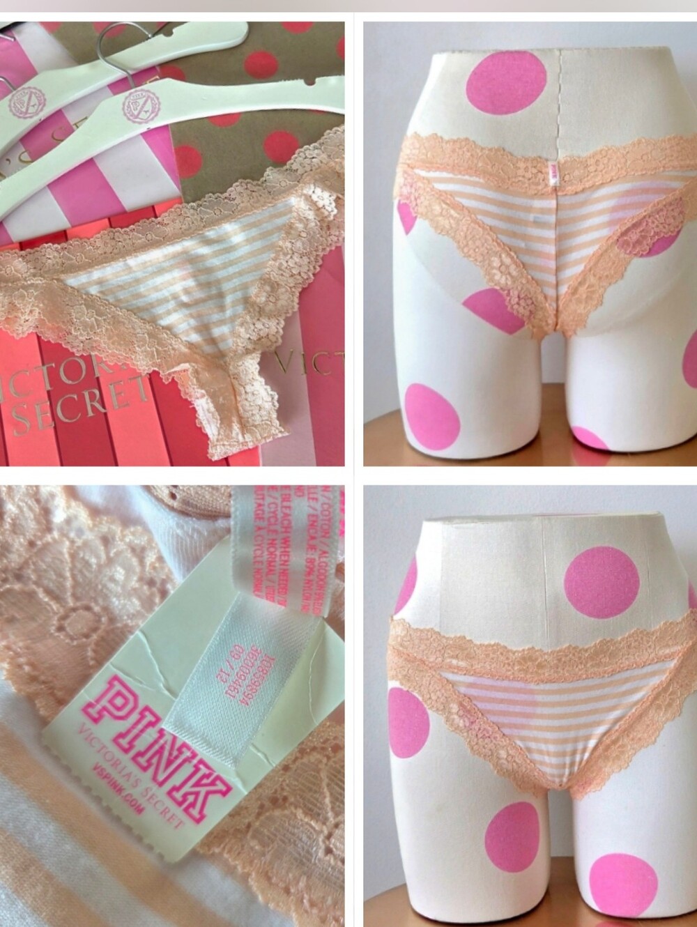 Victoria's Secret PINK VTG Extra Low Rise Stripe Lace Thong Tanga Panty NWT